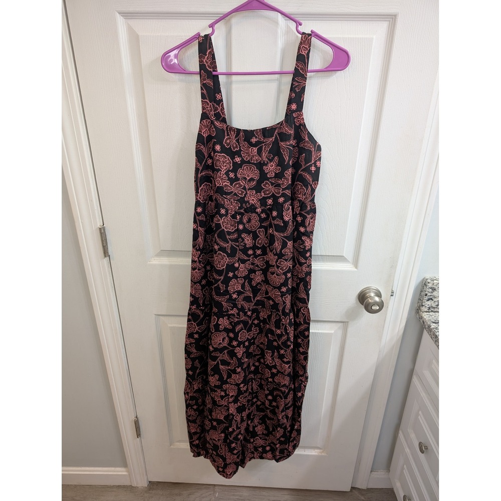 The‎ Drop Britt Tiered Maxi Dress Womens Black Pink Floral Tencel NWT - Size S